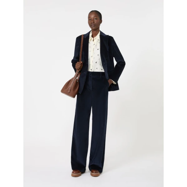 Max Mara Tania Cotton Corduroy Wide-Leg Trousers in Navy | Wide leg pants | Coveti