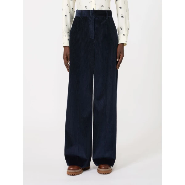 Max Mara Tania Cotton Corduroy Wide-Leg Trousers in Navy | Wide leg pants | Coveti