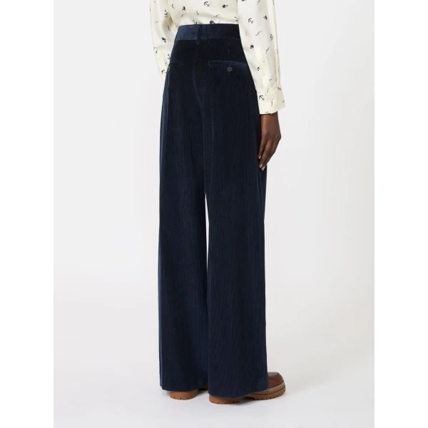 Max Mara Tania Cotton Corduroy Wide-Leg Trousers in Navy | Wide leg pants | Coveti
