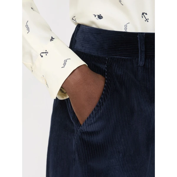 Max Mara Tania Cotton Corduroy Wide-Leg Trousers in Navy | Wide leg pants | Coveti