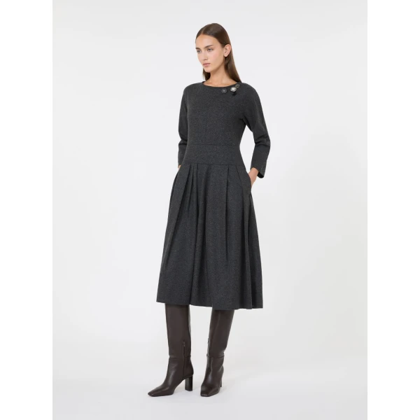 Max Mara Tania Flannel Jersey Midi Dress in Dark Grey | Midi Dresses | Coveti