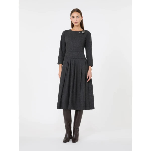 Max Mara Tania Flannel Jersey Midi Dress in Dark Grey | Midi Dresses | Coveti