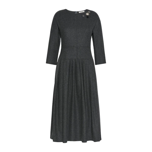 Max Mara Tania Flannel Jersey Midi Dress in Dark Grey | Midi Dresses | Coveti