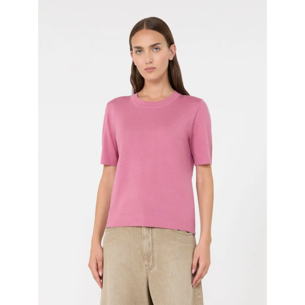 Max Mara Tapioca Wool Silk and Cashmere Jumper in Raspberry | Sweaters | Coveti