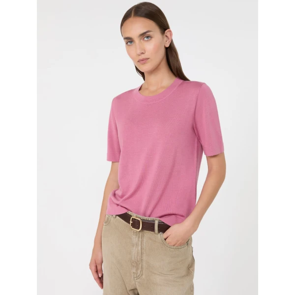 Max Mara Tapioca Wool Silk and Cashmere Jumper in Raspberry | Sweaters | Coveti