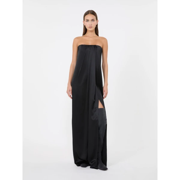 Max Mara Tappeto Long Silk Bustier Dress in Black | Maxi Dresses | Coveti