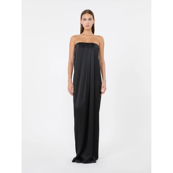 Max Mara Tappeto Long Silk Bustier Dress in Black | Maxi Dresses | Coveti