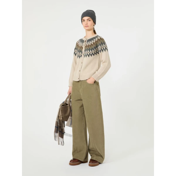 Max Mara Targa Alpaca and Wool Jacquard Cardigan in Beige | Cardigan | Coveti
