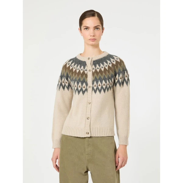 Max Mara Targa Alpaca and Wool Jacquard Cardigan in Beige | Cardigan | Coveti