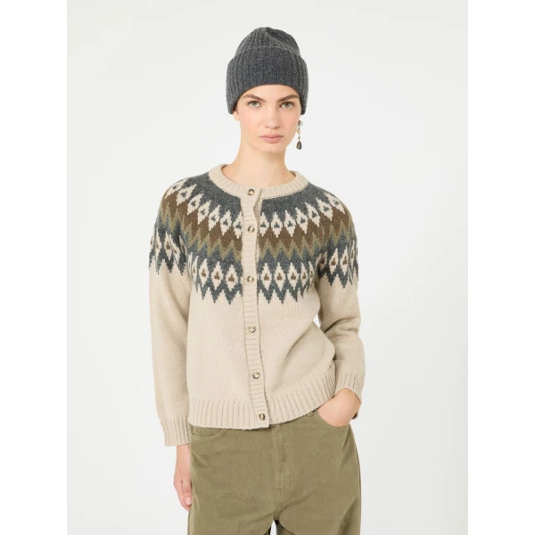 Max Mara Targa Alpaca and Wool Jacquard Cardigan in Beige | Cardigan | Coveti