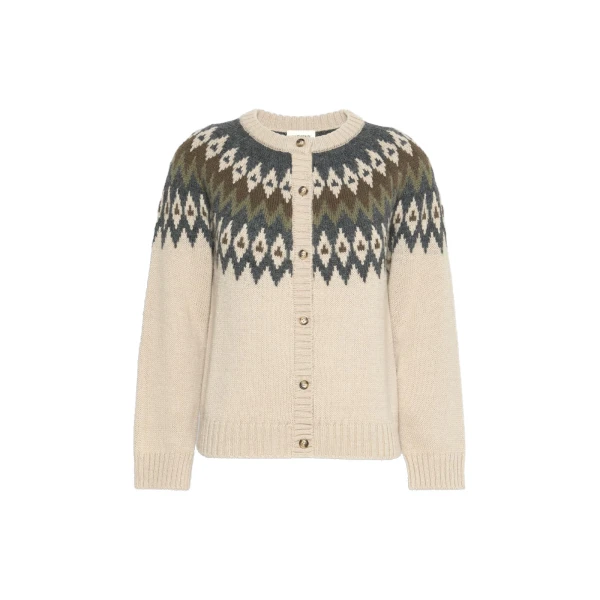 Max Mara Targa Alpaca and Wool Jacquard Cardigan in Beige | Cardigan | Coveti