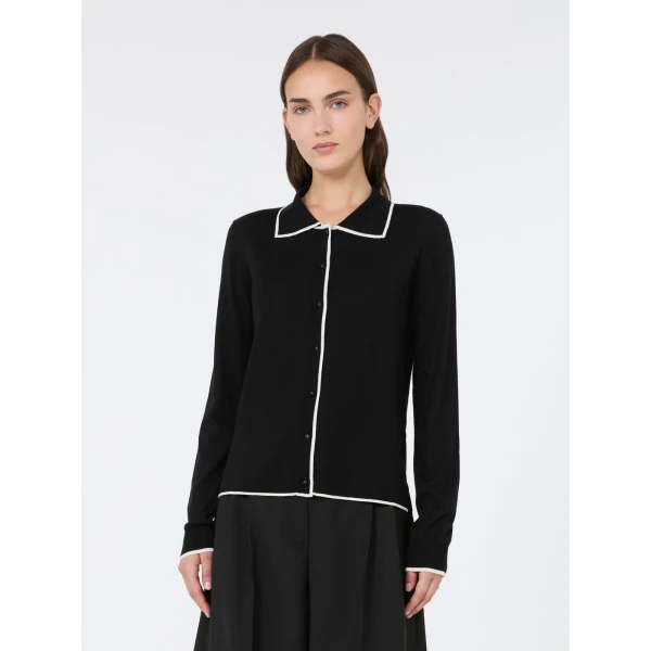 Max Mara Targa Wool and Silk Cardigan in Black and White | Cardigan | Coveti