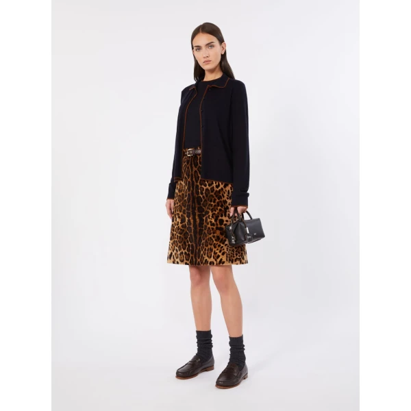 Max Mara Targa Wool and Silk Cardigan in Navy | Cardigan | Coveti