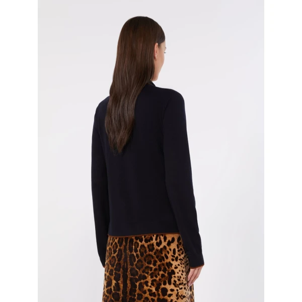 Max Mara Targa Wool and Silk Cardigan in Navy | Cardigan | Coveti