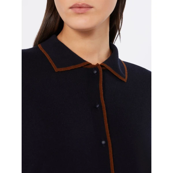 Max Mara Targa Wool and Silk Cardigan in Navy | Cardigan | Coveti