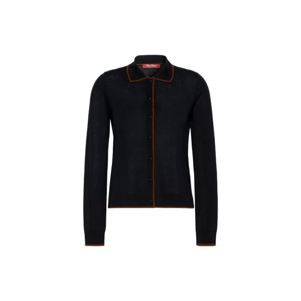 Max Mara Targa Wool and Silk Cardigan in Navy | Cardigan | Coveti
