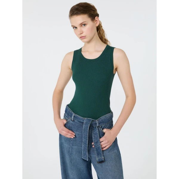 Max Mara Taro Sleeveless Stretch Viscose Top in Green | Sweaters | Coveti