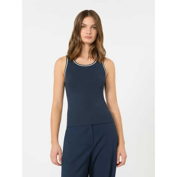 Max Mara Taro Sleeveless Stretch Viscose Top in Navy | Sweaters | Coveti