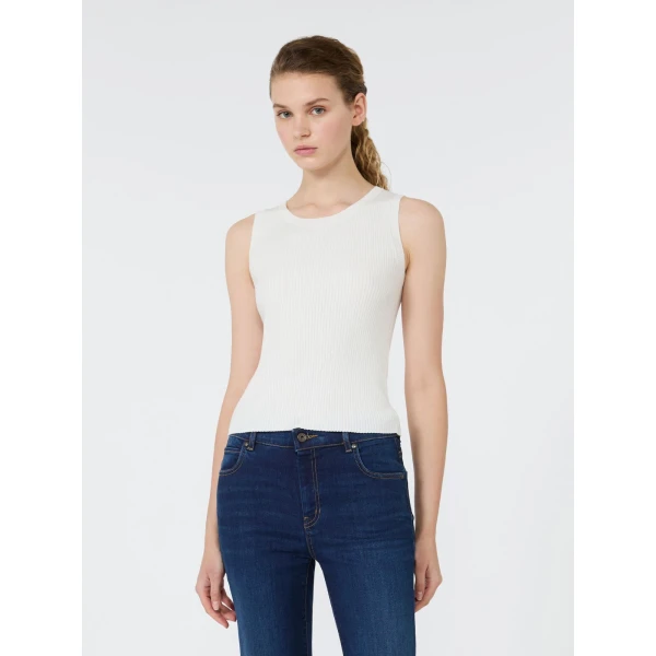 Max Mara Taro Sleeveless Stretch Viscose Top in White | Sweaters | Coveti