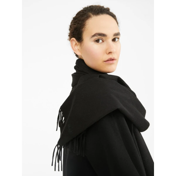 Max Mara Tartan Camel Logo Stole in Black | Scarves | Coveti