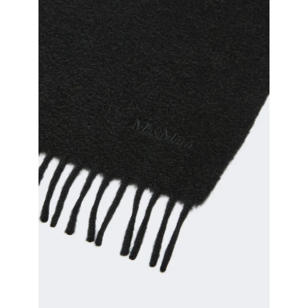 Max Mara Tartan Camel Logo Stole in Black | Scarves | Coveti