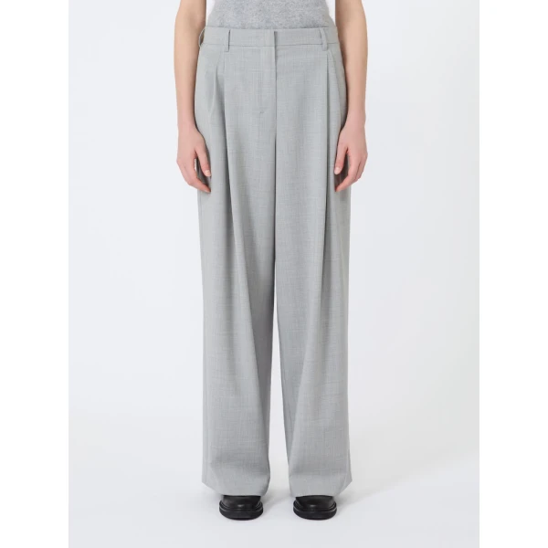 Max Mara Tartufo Wool Cloth Wide-Leg Trousers in Light Grey | Wide leg pants | Coveti