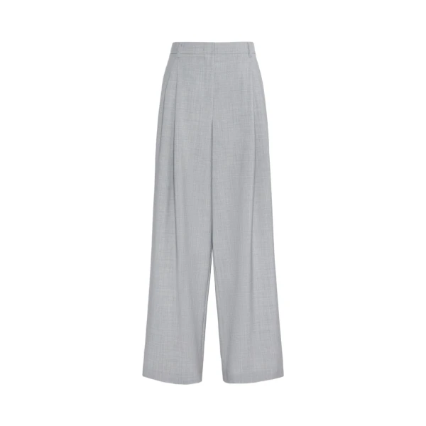 Max Mara Tartufo Wool Cloth Wide-Leg Trousers in Light Grey | Wide leg pants | Coveti