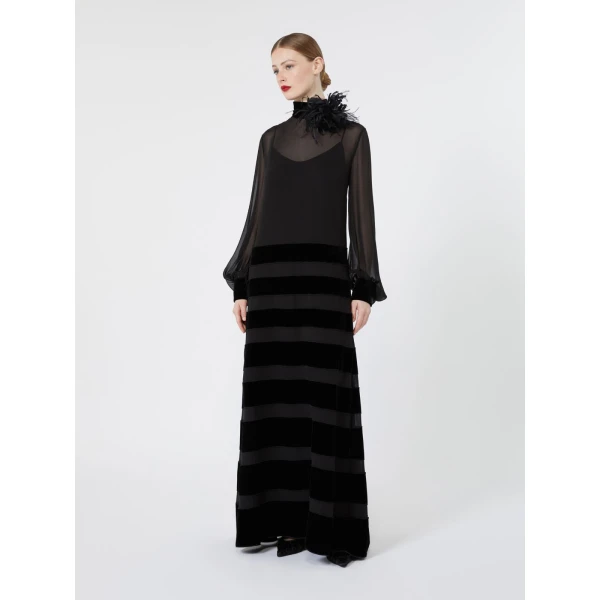Max Mara Tasca Long Silk Georgette Dress in Black | Maxi Dresses | Coveti