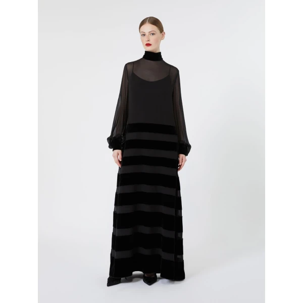 Max Mara Tasca Long Silk Georgette Dress in Black | Maxi Dresses | Coveti
