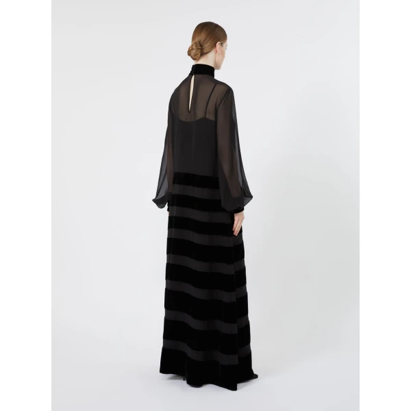 Max Mara Tasca Long Silk Georgette Dress in Black | Maxi Dresses | Coveti