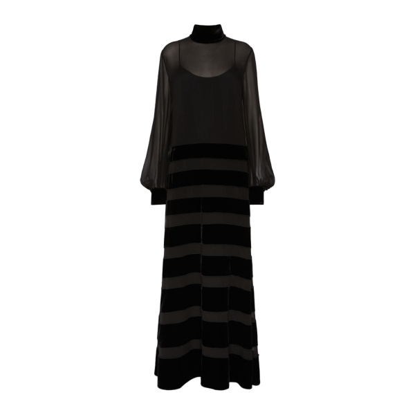 Max Mara Tasca Long Silk Georgette Dress in Black | Maxi Dresses | Coveti