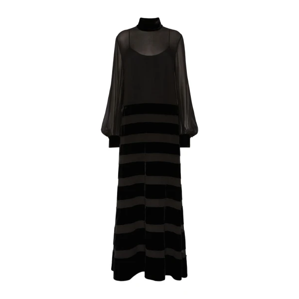 Max Mara Tasca Long Silk Georgette Dress in Black | Maxi Dresses | Coveti