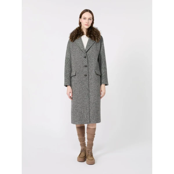 Max Mara Tasca Midi Wool Tweed Coat in Black and White | Wool Coat | Coveti