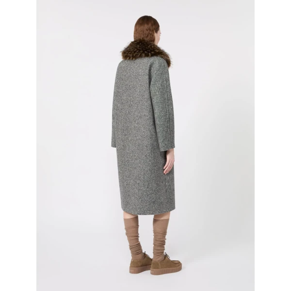 Max Mara Tasca Midi Wool Tweed Coat in Black and White | Wool Coat | Coveti