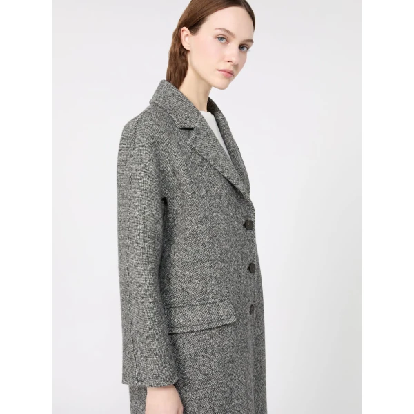 Max Mara Tasca Midi Wool Tweed Coat in Black and White | Wool Coat | Coveti