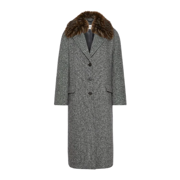 Max Mara Tasca Midi Wool Tweed Coat in Black and White | Wool Coat | Coveti