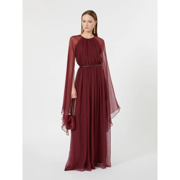 Max Mara Taverna Silk Chiffon Dress in Bordeaux | Maxi Dresses | Coveti