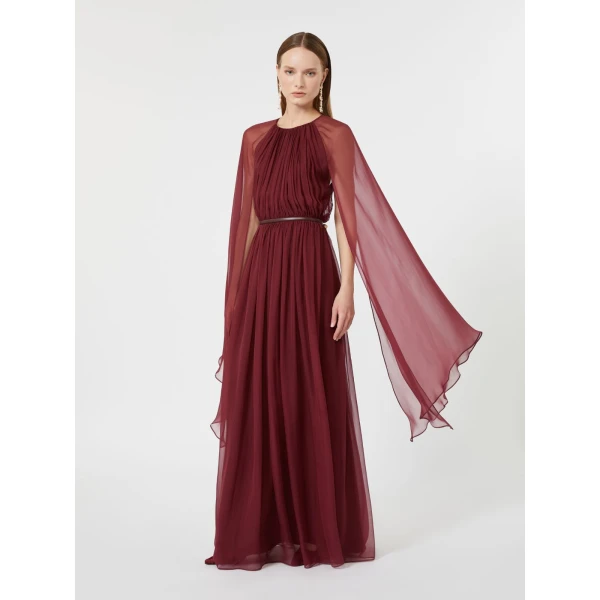 Max Mara Taverna Silk Chiffon Dress in Bordeaux | Maxi Dresses | Coveti