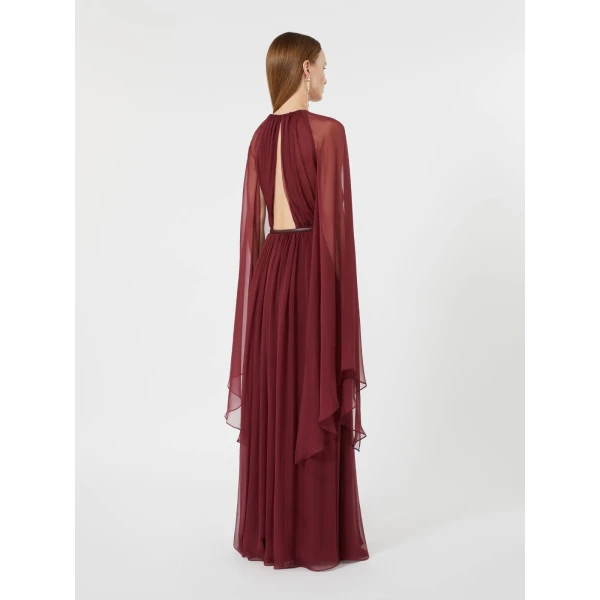 Max Mara Taverna Silk Chiffon Dress in Bordeaux | Maxi Dresses | Coveti