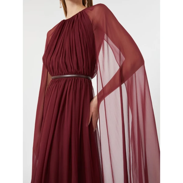 Max Mara Taverna Silk Chiffon Dress in Bordeaux | Maxi Dresses | Coveti