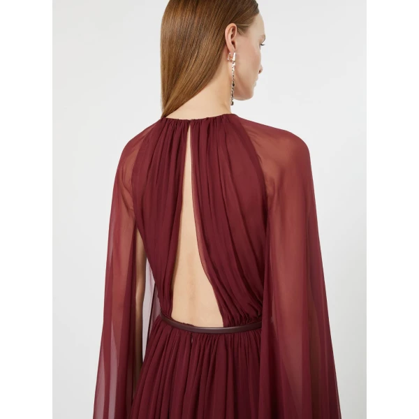 Max Mara Taverna Silk Chiffon Dress in Bordeaux | Maxi Dresses | Coveti