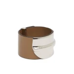 Max Mara Tavola Leather and Metal Wide Cuff in Mud | Bracelets | Coveti