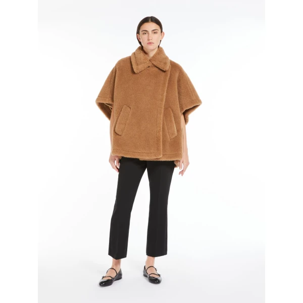 Max Mara Tebe Teddy Fabric Cape in Camel | Coats | Coveti