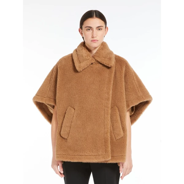 Max Mara Tebe Teddy Fabric Cape in Camel | Coats | Coveti