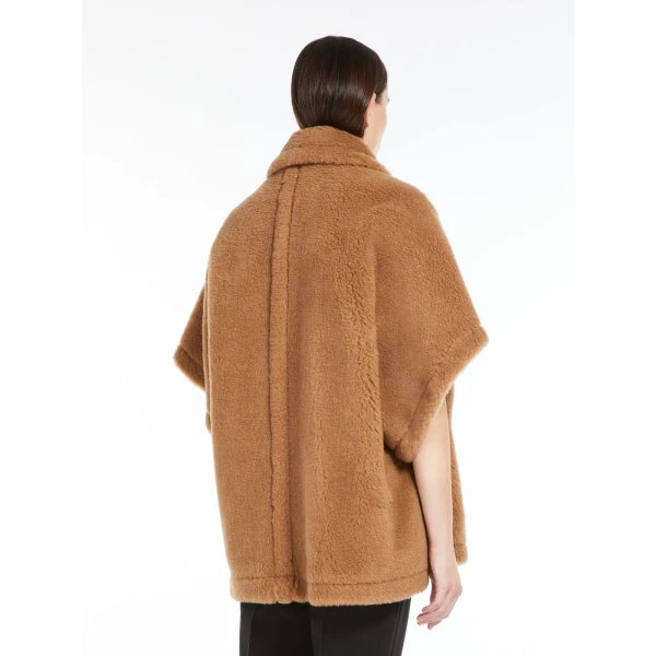 Max Mara Tebe Teddy Fabric Cape in Camel | Coats | Coveti