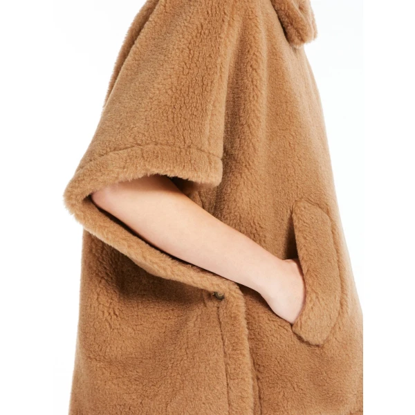 Max Mara Tebe Teddy Fabric Cape in Camel | Coats | Coveti