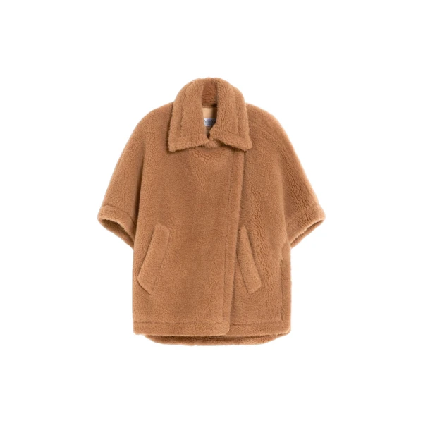 Max Mara Tebe Teddy Fabric Cape in Camel | Women | Coveti