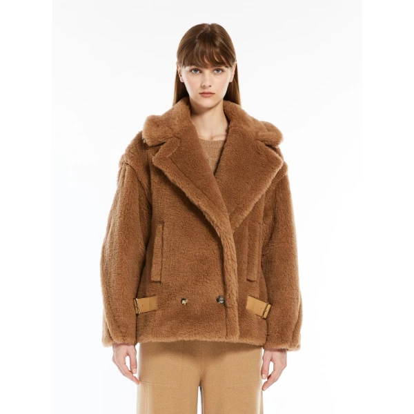 Max Mara Teddy Fabric Biker Jacket in Camel | Jackets | Coveti