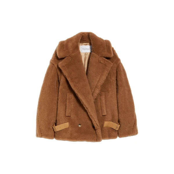 Teddy Fabric Biker Jacket in Camel