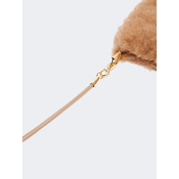 Max Mara Teddy Fabric Mittens in Camel | Gloves | Coveti